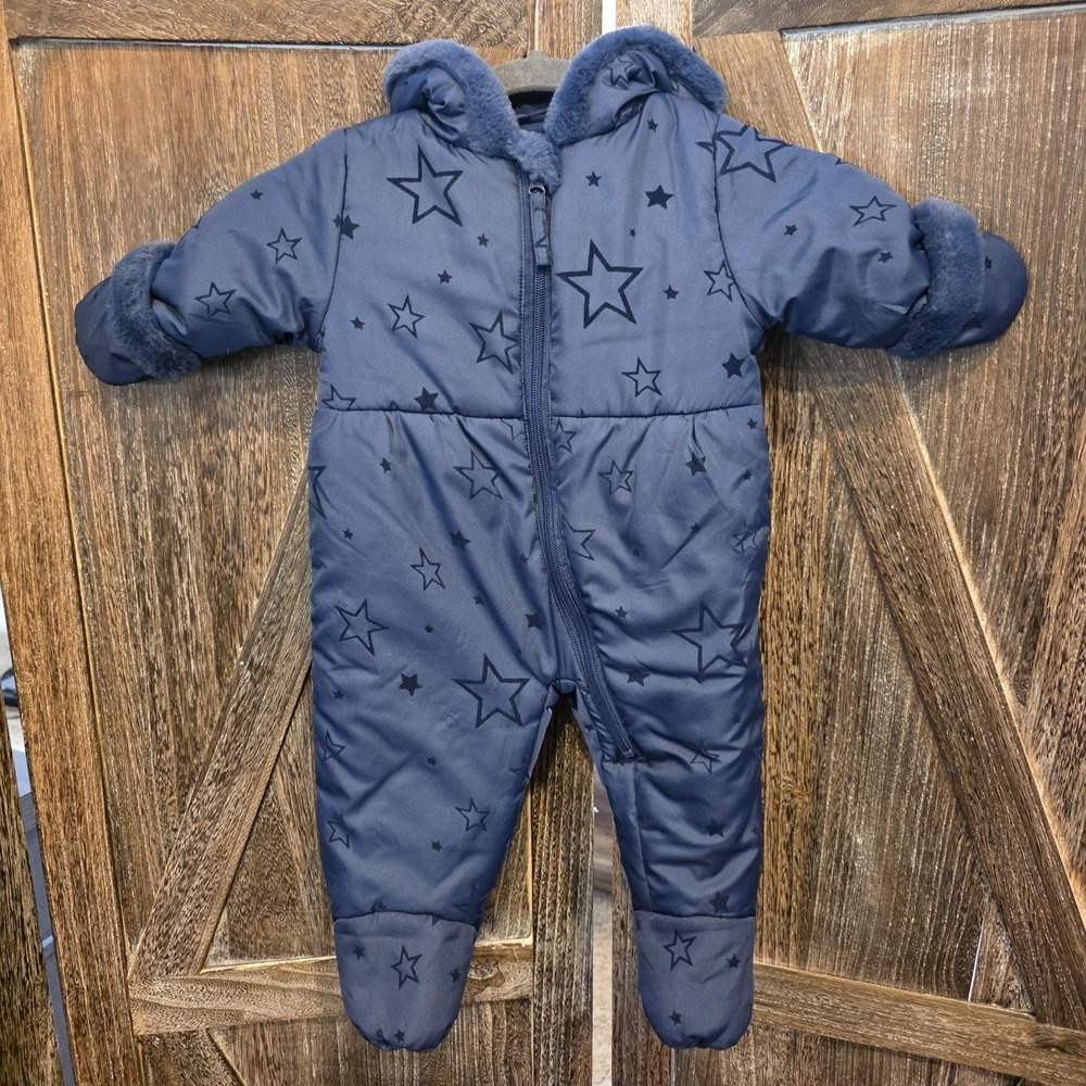 Rothschild Snowsuit Infant Size 6/9 Months Navy Blue Stars Hooded Winter